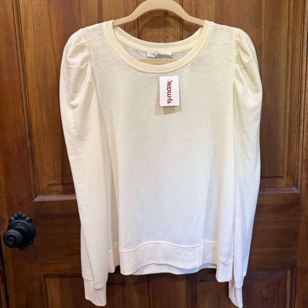 Jane + Delancey Women Cream Puff Sleeve Pleated Sweatshirt NWT Size M